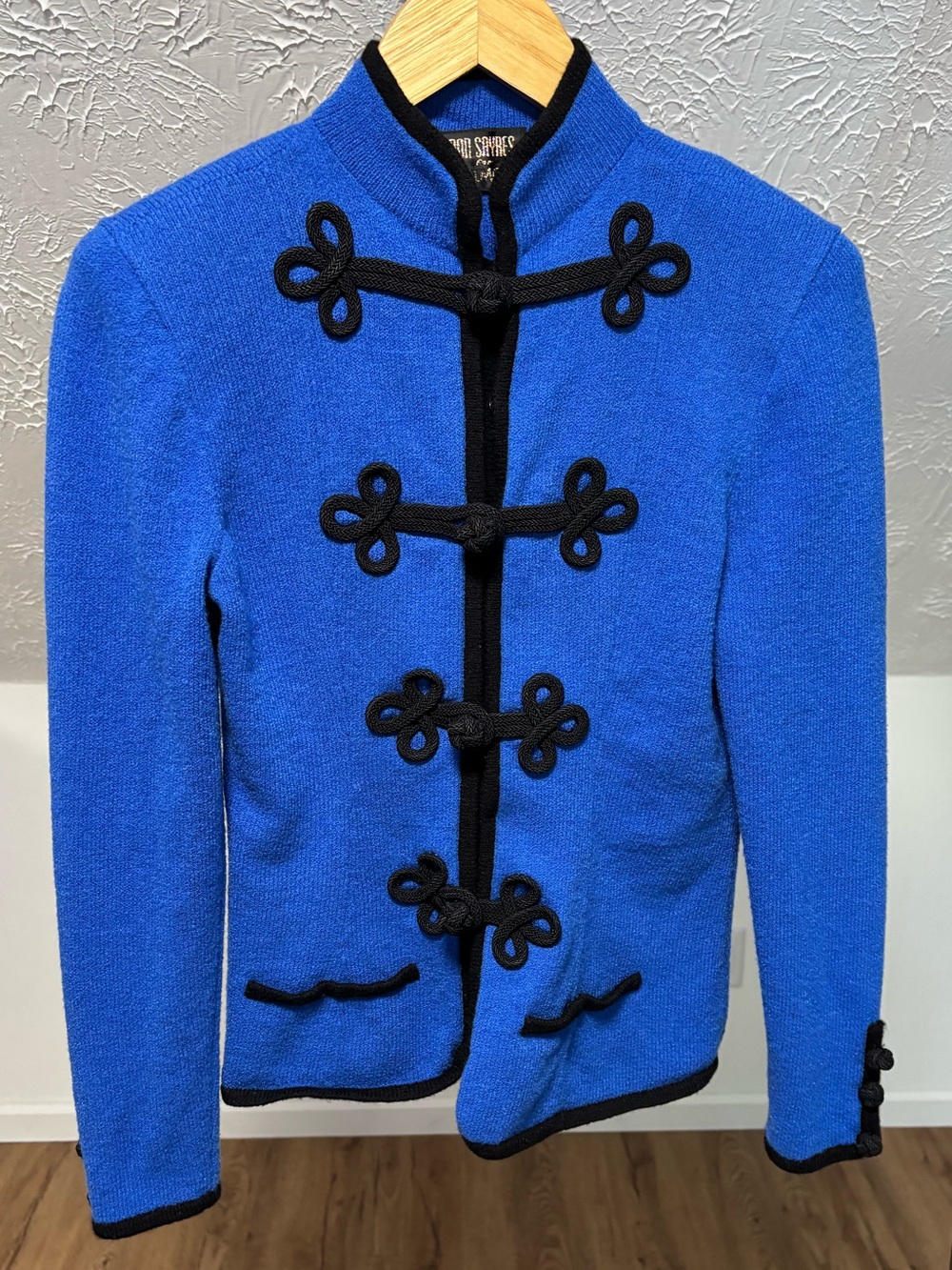 Vintage wool blend military inspired sweater with stand collar, Don Sayres sz 10